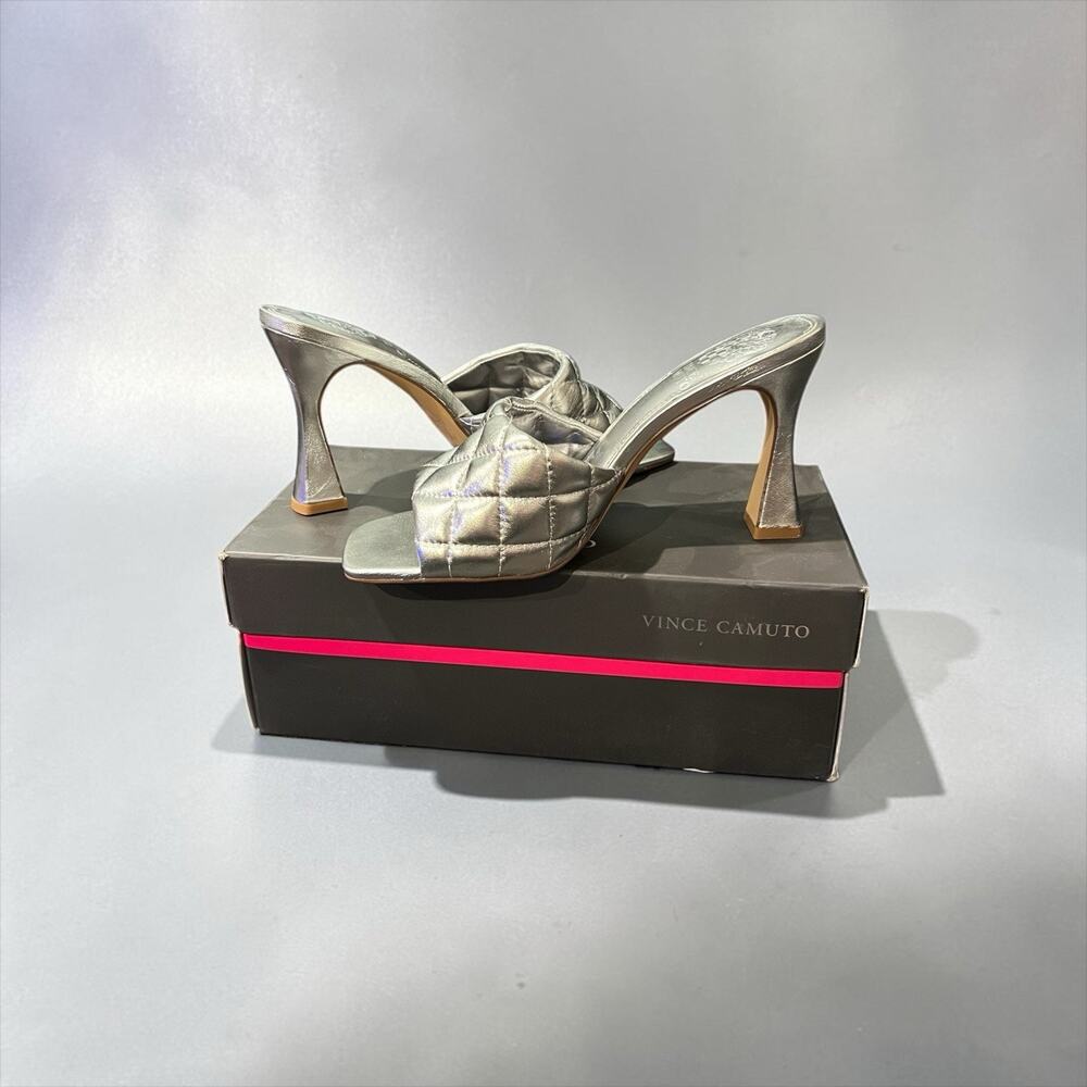 Vince Camuto silver quilted martini-heel mules Women’s 6M New In Box